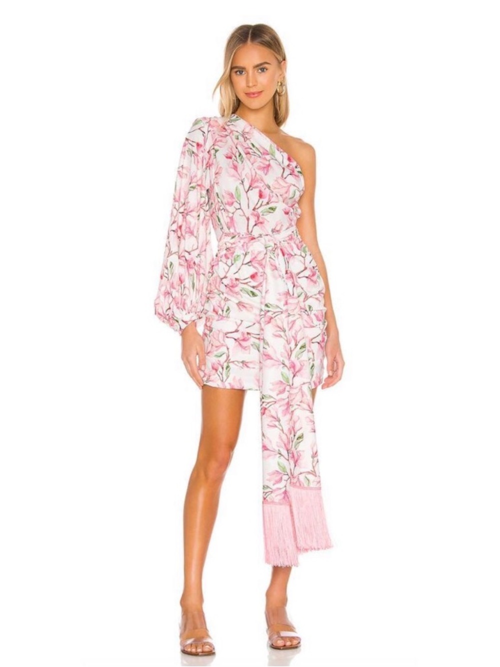 Bronx and Banco Pink Floral Fringe Mini Dress